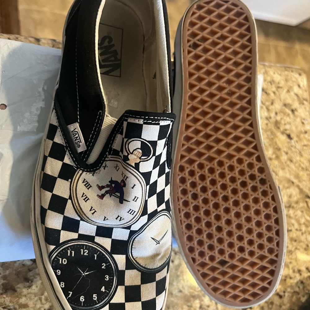 Vans Checkered Clock Slip-On Sneakers - Black and White mens 12